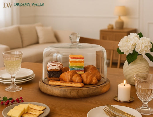 Wooden Cake Stand & Glass Cloche