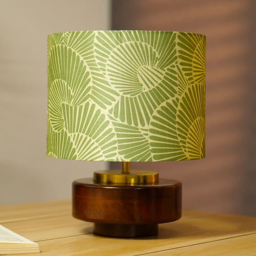 Mango Wood Table Lamp, Lily Leaves Mango Silk Shade - RIO Collection