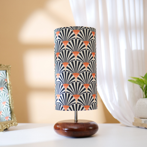 Mango Wood Table Lamp, Orange Zebra Fabric Shade - RIO Collection