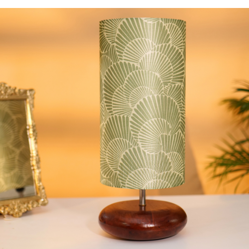 Mango Wood Table Lamp, Lily Leaves Mango Silk Shade - RIO Collection