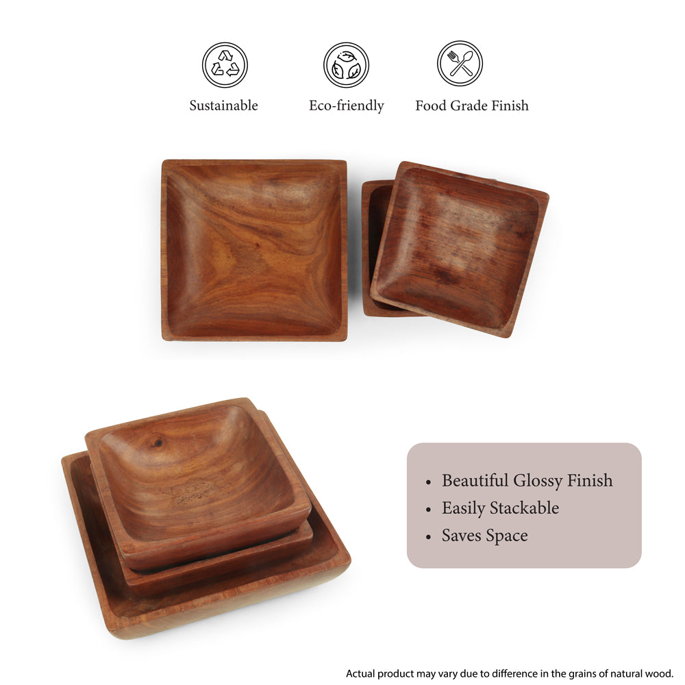 Square Wooden Bowls Set of 3