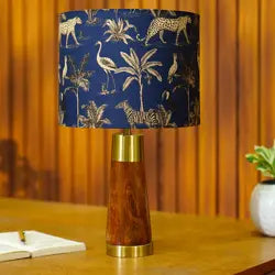 Mango Wood Table Lamp, Savanna Blues Fabric Shade - RIO Collection