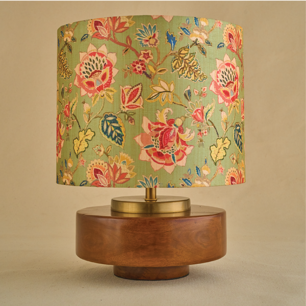 Mango Wood Table Lamp, Persian Flowers Mango Silk Shade - RIO Collection