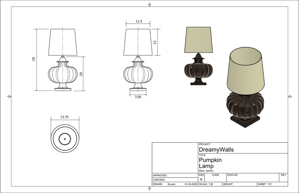 Studio CAD drawing of Zen Knoll Table Lamp