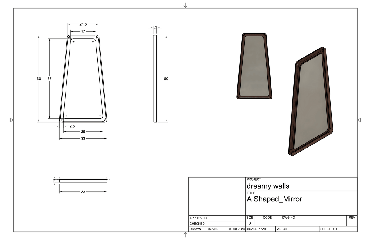 Studio CAD drawing of Monumental Sculpt Mirror
