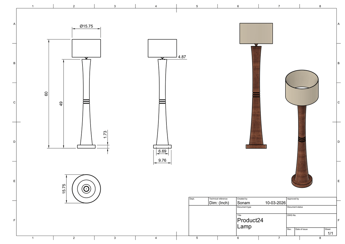 Studio CAD drawing of Column Floor Lamp
