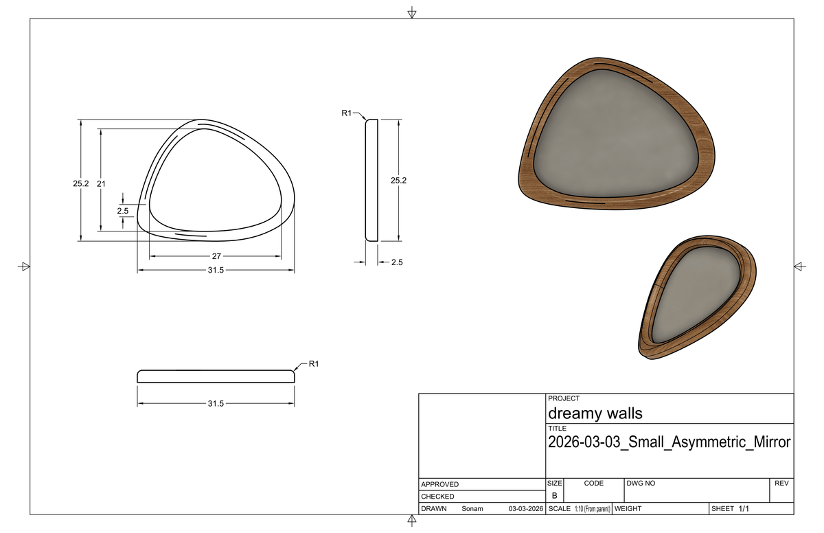 Studio CAD drawing of Asymmetric Studio Mirror