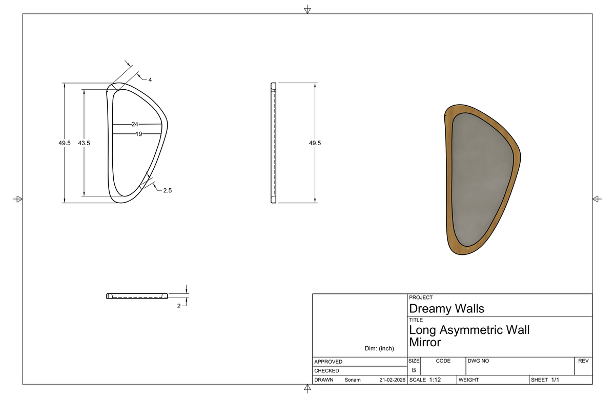 Studio CAD drawing of Asymmetric Abstract Mirror