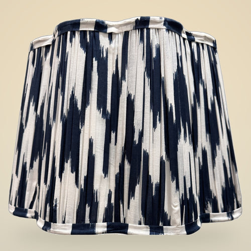 Indigo Ikat scalloped lamp shade, front view