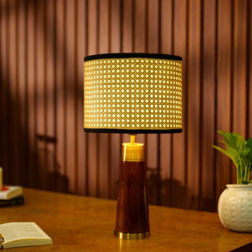 Mango Wood Table Lamp, Natural Rattan Shade  – A Masterpiece of Elegance from the RIO Collection