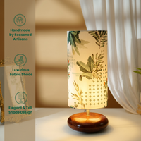 Mango Wood Table Lamp, Green Tropical Fabric Shade - RIO Collection — thumbnail