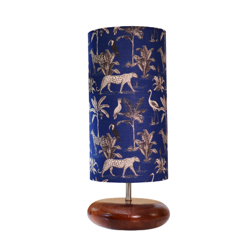Mango Wood Table Lamp, Savanna Blues Fabric Shade - RIO Collection