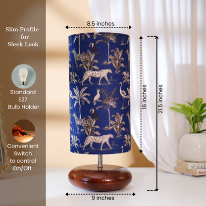 Mango Wood Table Lamp, Savanna Blues Fabric Shade - RIO Collection