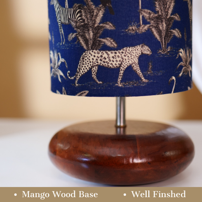Mango Wood Table Lamp, Savanna Blues Fabric Shade - RIO Collection