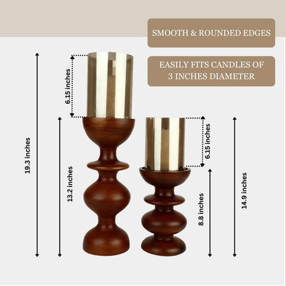 Wooden Candle Stands Curvy with Glass Hurricane