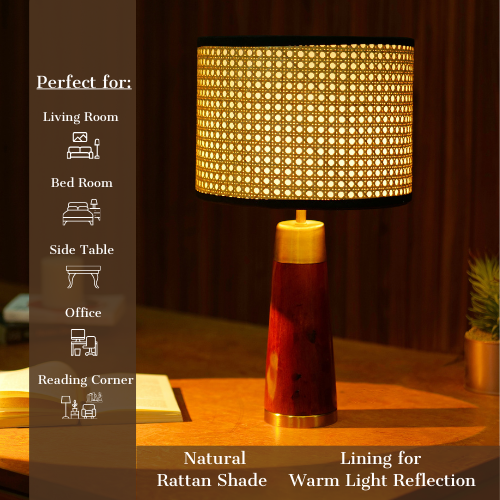 Mango Wood Table Lamp, Natural Rattan Shade  – A Masterpiece of Elegance from the RIO Collection