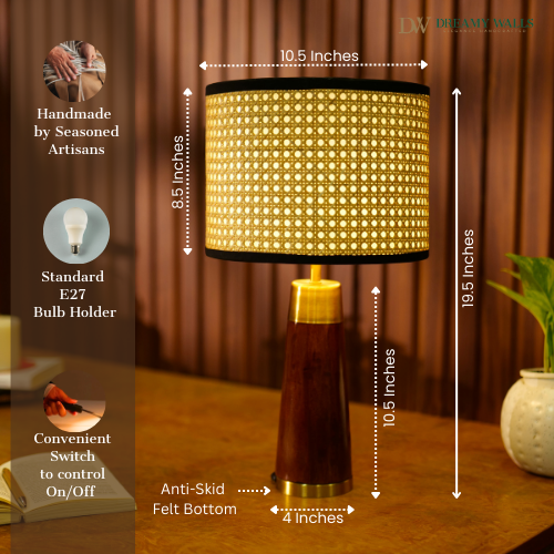 Mango Wood Table Lamp, Natural Rattan Shade  – A Masterpiece of Elegance from the RIO Collection