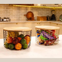 Gold Metal Basket with Wooden Lid — thumbnail