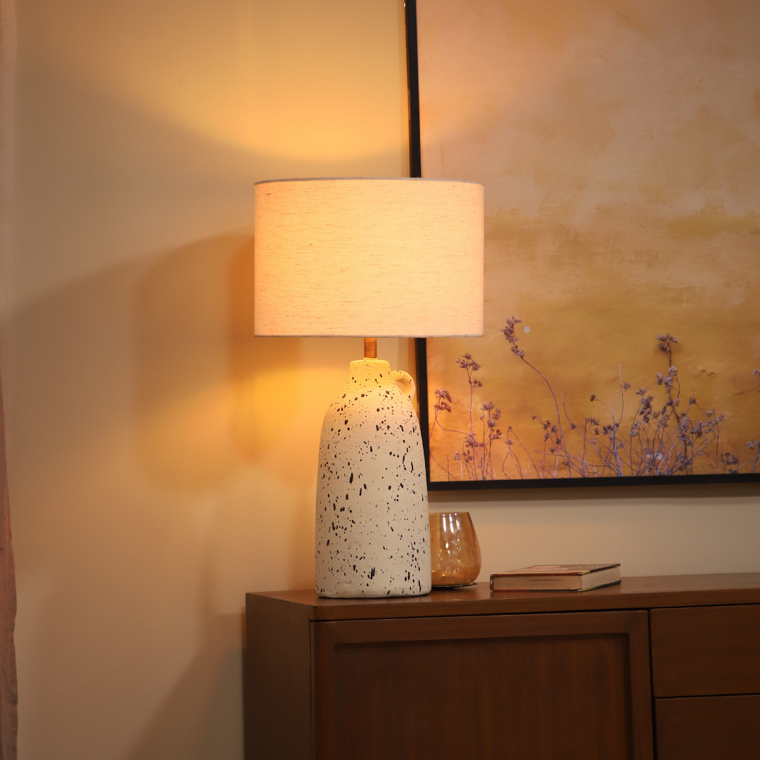 Terracotta White Handle Table Lamp, handmade in India