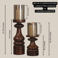 Wooden Pillar Candle Stands with Glass Hurricane — thumbnail