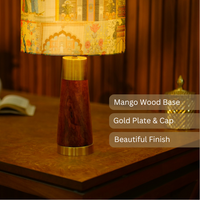 Mango Wood Table Lamp, Maharani Mango Silk Shade - RIO Collection — thumbnail