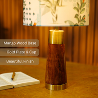 Mango Wood Table Lamp, Green Tropical Fabric Shade - RIO Collection — thumbnail
