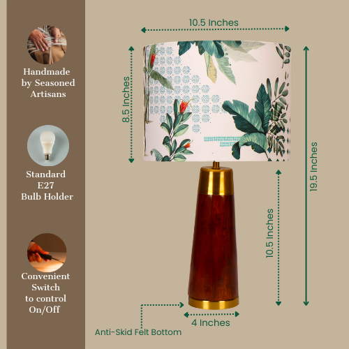 Mango Wood Table Lamp, Green Tropical Fabric Shade - RIO Collection