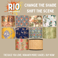 Mango Wood Table Lamp, Green Tropical Fabric Shade - RIO Collection — thumbnail