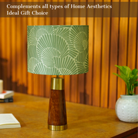 Mango Wood Table Lamp, Lily Leaves Mango Silk Shade - RIO Collection — thumbnail