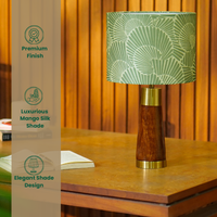 Mango Wood Table Lamp, Lily Leaves Mango Silk Shade - RIO Collection — thumbnail