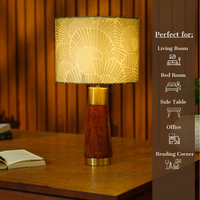 Mango Wood Table Lamp, Lily Leaves Mango Silk Shade - RIO Collection — thumbnail