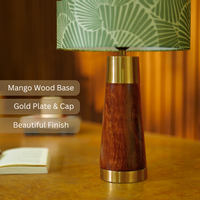 Mango Wood Table Lamp, Lily Leaves Mango Silk Shade - RIO Collection — thumbnail