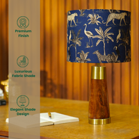 Mango Wood Table Lamp, Savanna Blues Fabric Shade - RIO Collection — thumbnail