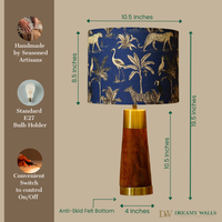 Mango Wood Table Lamp, Savanna Blues Fabric Shade - RIO Collection — thumbnail