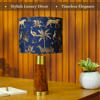 Mango Wood Table Lamp, Savanna Blues Fabric Shade - RIO Collection — thumbnail