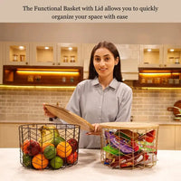 Gold Metal Basket with Wooden Lid — thumbnail