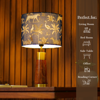 Mango Wood Table Lamp, Savanna Blues Fabric Shade - RIO Collection — thumbnail
