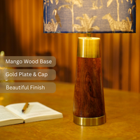 Mango Wood Table Lamp, Savanna Blues Fabric Shade - RIO Collection — thumbnail
