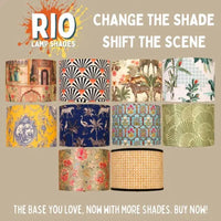 Mango Wood Table Lamp, Savanna Blues Fabric Shade - RIO Collection — thumbnail