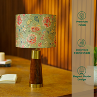 Mango Wood Table Lamp, Persian Flowers Mango Silk Shade - RIO Collection — thumbnail