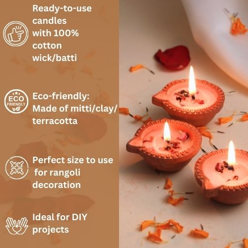 Terracotta Diya Candle with Rose Petals