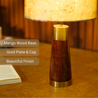 Mango Wood Table Lamp, Persian Flowers Mango Silk Shade - RIO Collection — thumbnail
