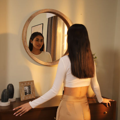 Wooden Ribbed Mirror 24"