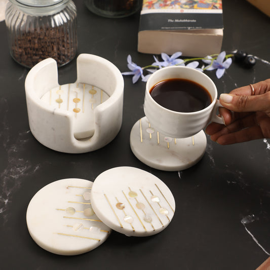 Marble & Mother-of-Pearl Coasters with Brass Inlay