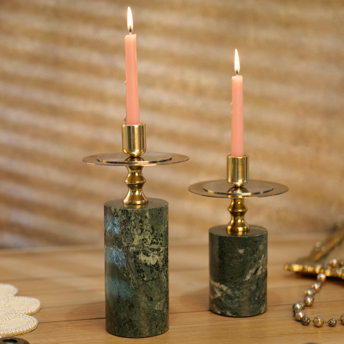 Green Marble Candle Stands, Set of 2