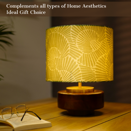 Mango Wood Table Lamp, Lily Leaves Mango Silk Shade - RIO Collection