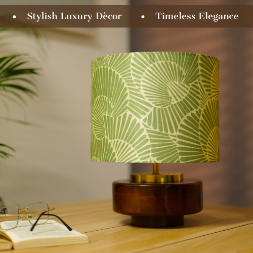 Mango Wood Table Lamp, Lily Leaves Mango Silk Shade - RIO Collection