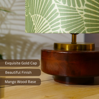 Mango Wood Table Lamp, Lily Leaves Mango Silk Shade - RIO Collection — thumbnail