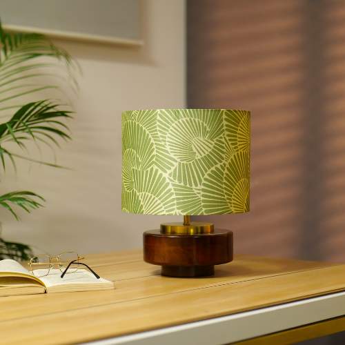 Mango Wood Table Lamp, Lily Leaves Mango Silk Shade - RIO Collection
