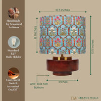 Mango Wood Table Lamp, Teal Garlands Fabric Shade - RIO Collection — thumbnail
